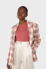 Bright pink grey and white checked blazer