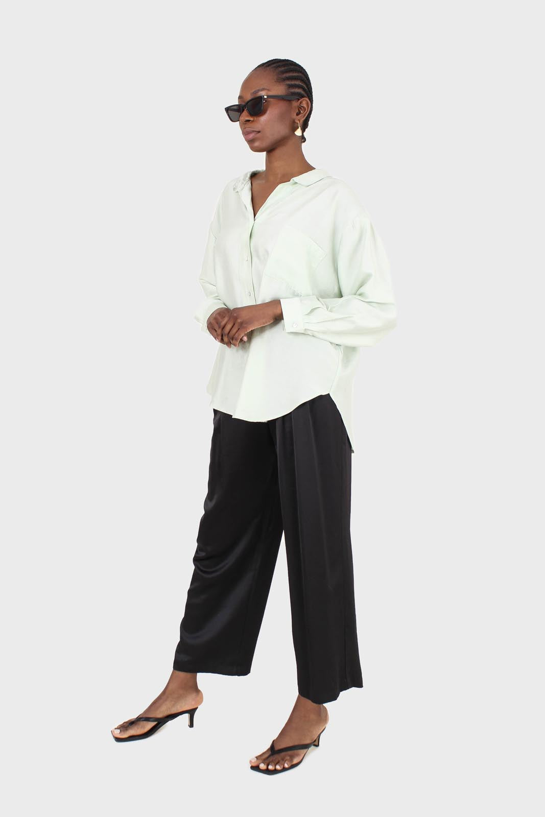 Mint green semi sheer pocket shirt