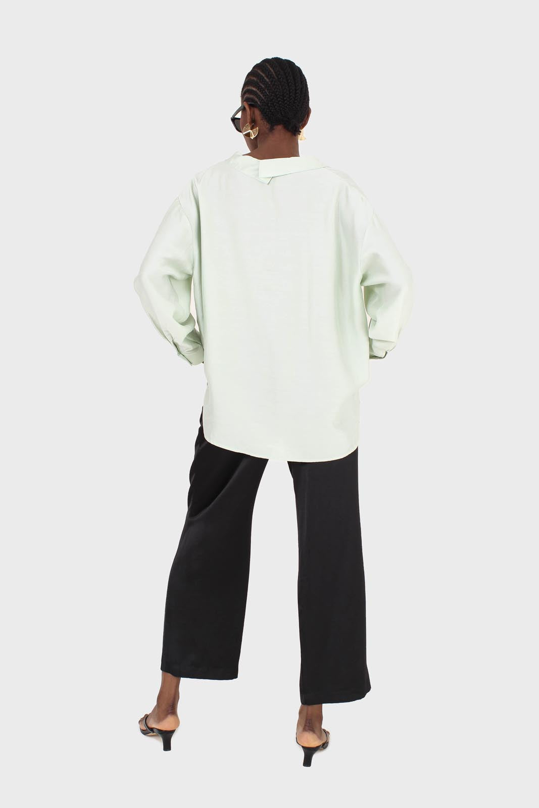 Mint green semi sheer pocket shirt