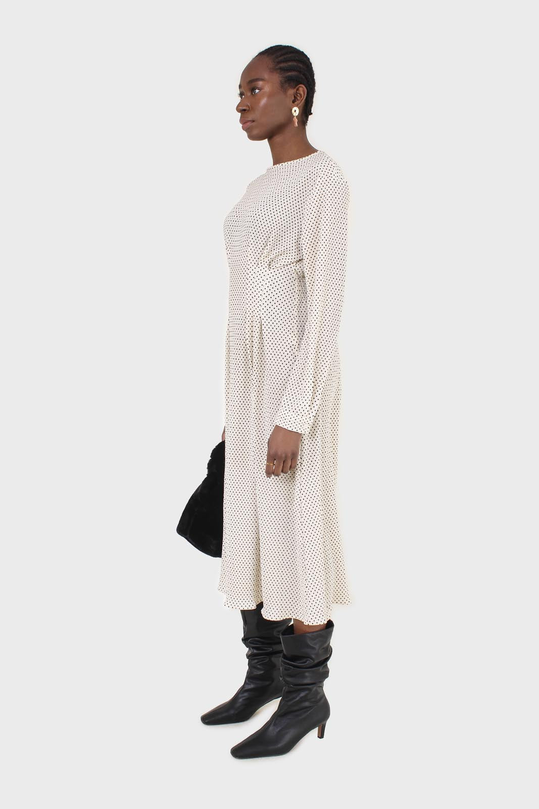 Ivory and black polka dot ribbed maxi dress