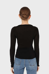 Black jersey frill seam long sleeved top