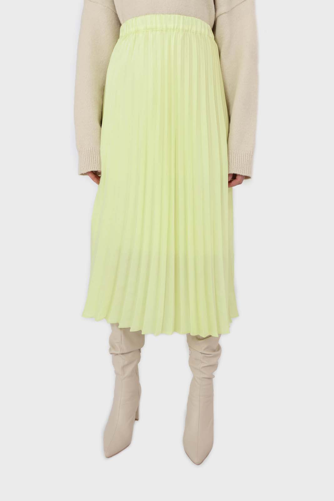 Lemon yellow silky pleated maxi skirt
