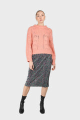 Black and pink floral ribbed maxi skirt