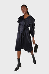 Navy silky wide collar maxi dress