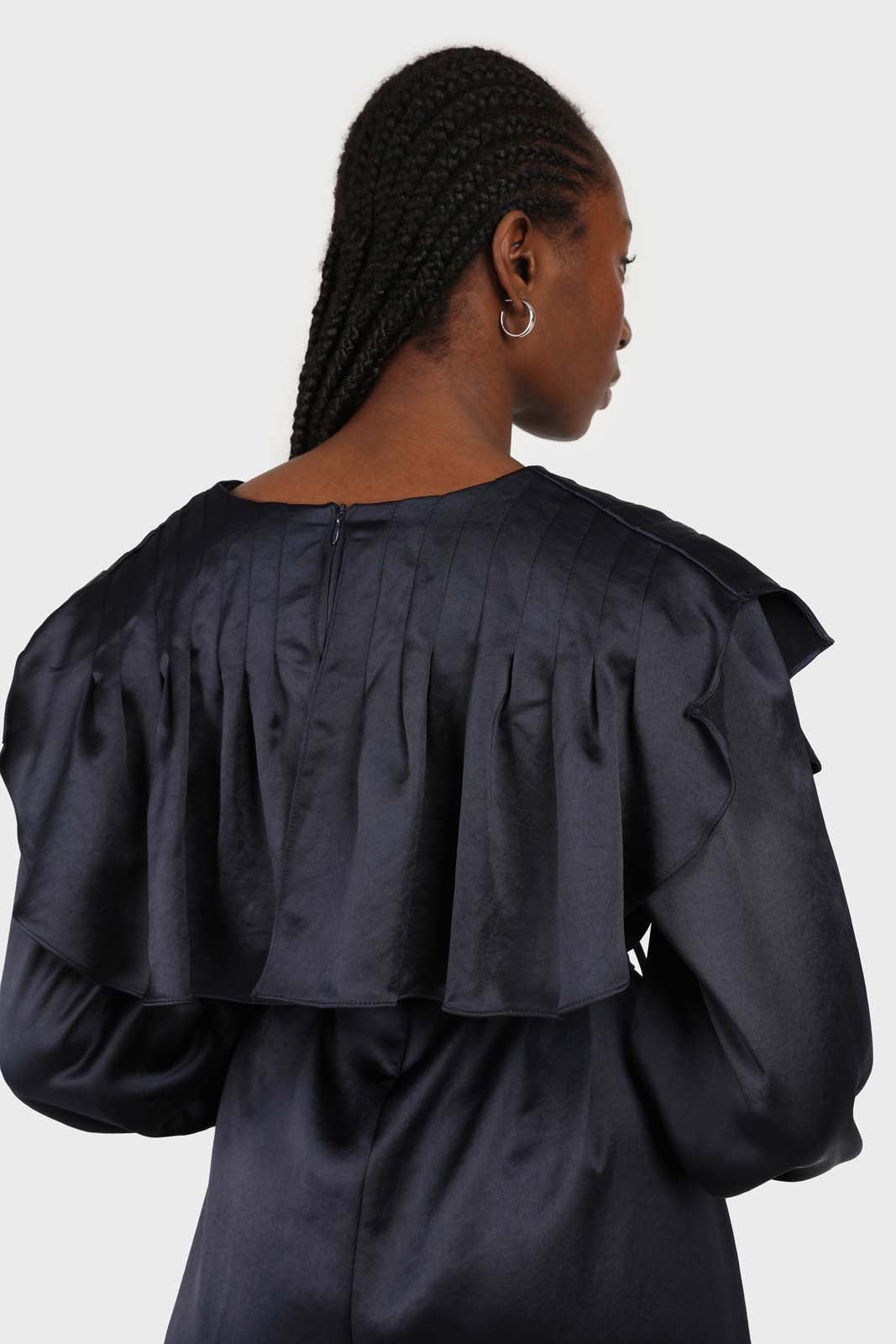 Navy silky wide collar maxi dress