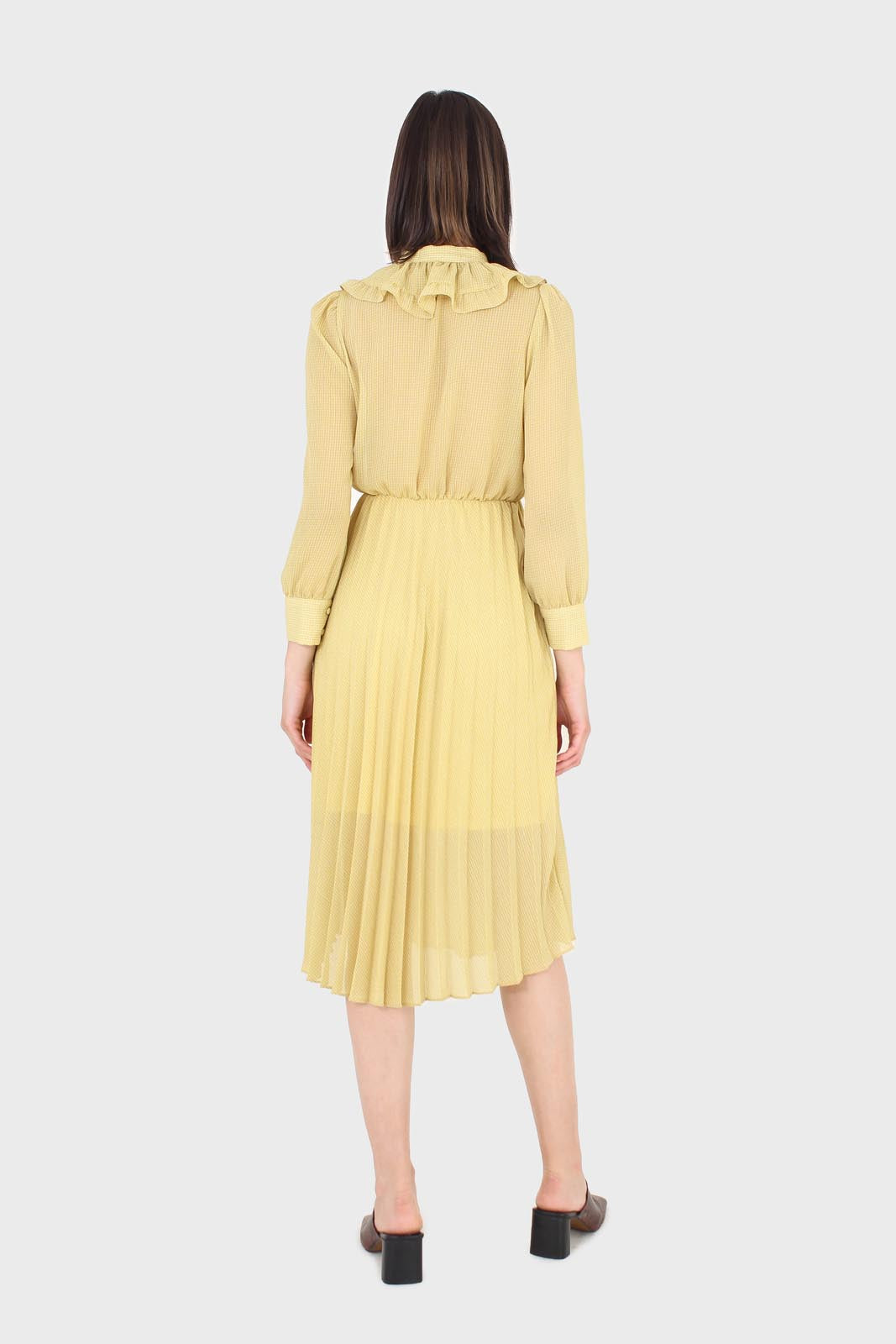 Yellow ruffle tie dress