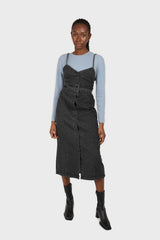 Washed black denim button front maxi dress