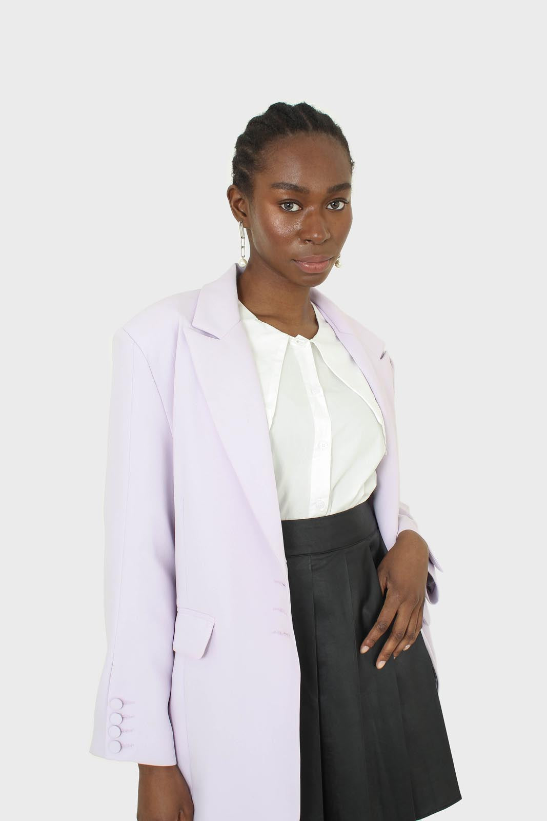 Lilac multi-button oversized belted blazer