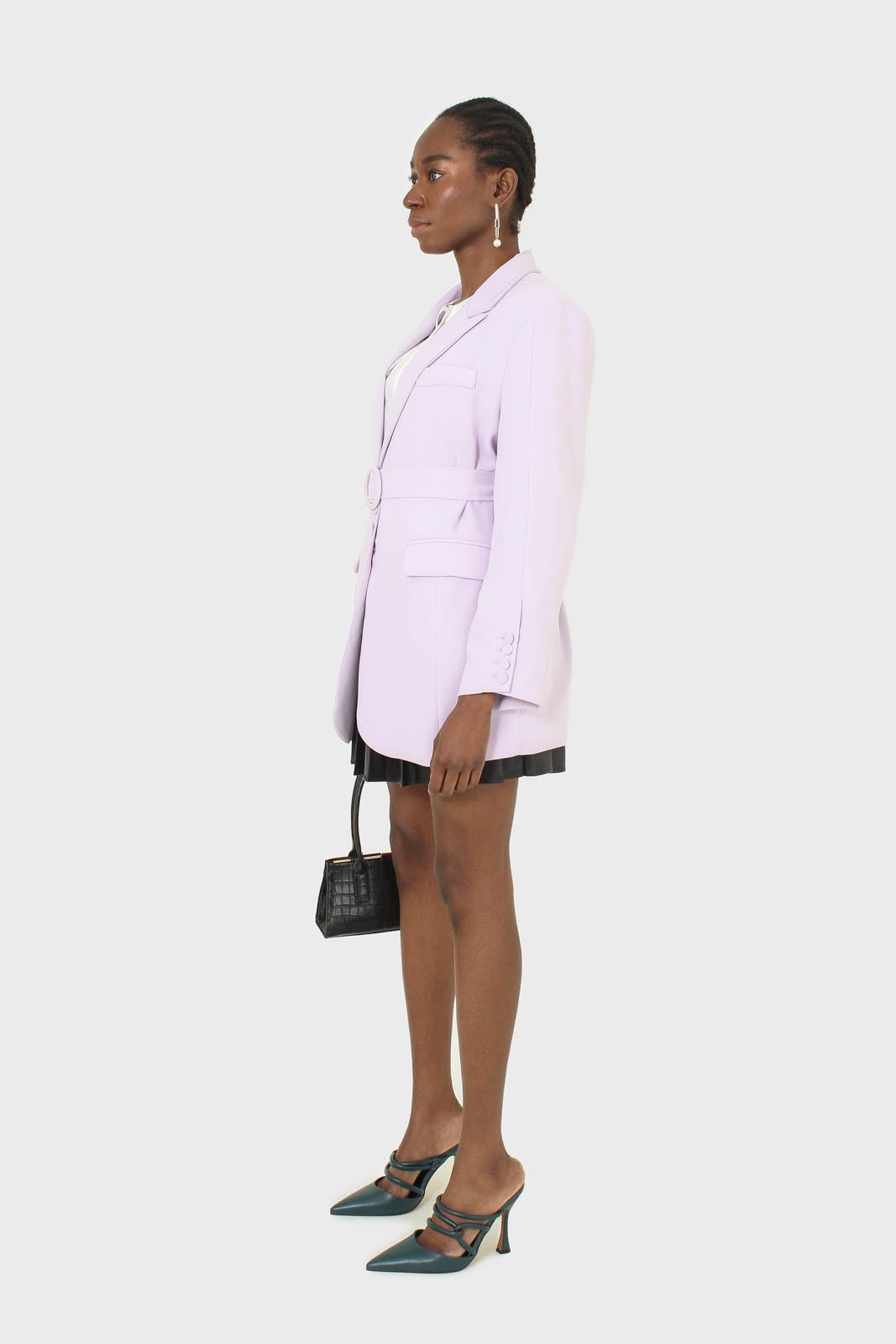 Lilac multi-button oversized belted blazer