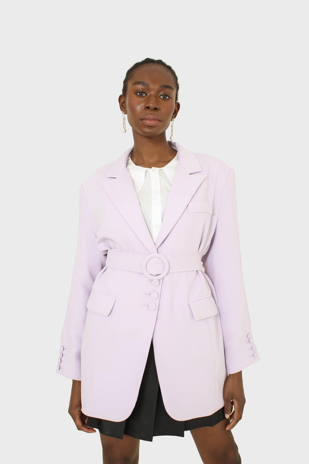 Lilac multi-button oversized belted blazer