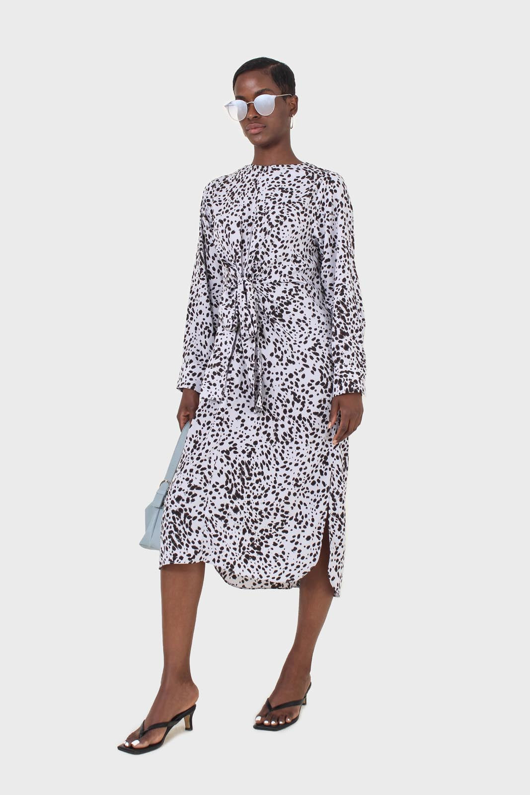 Light blue animal print cross over waist maxi dress