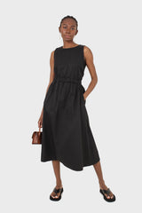 Black sleeveless flare open back maxi dress