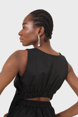 Black sleeveless flare open back maxi dress