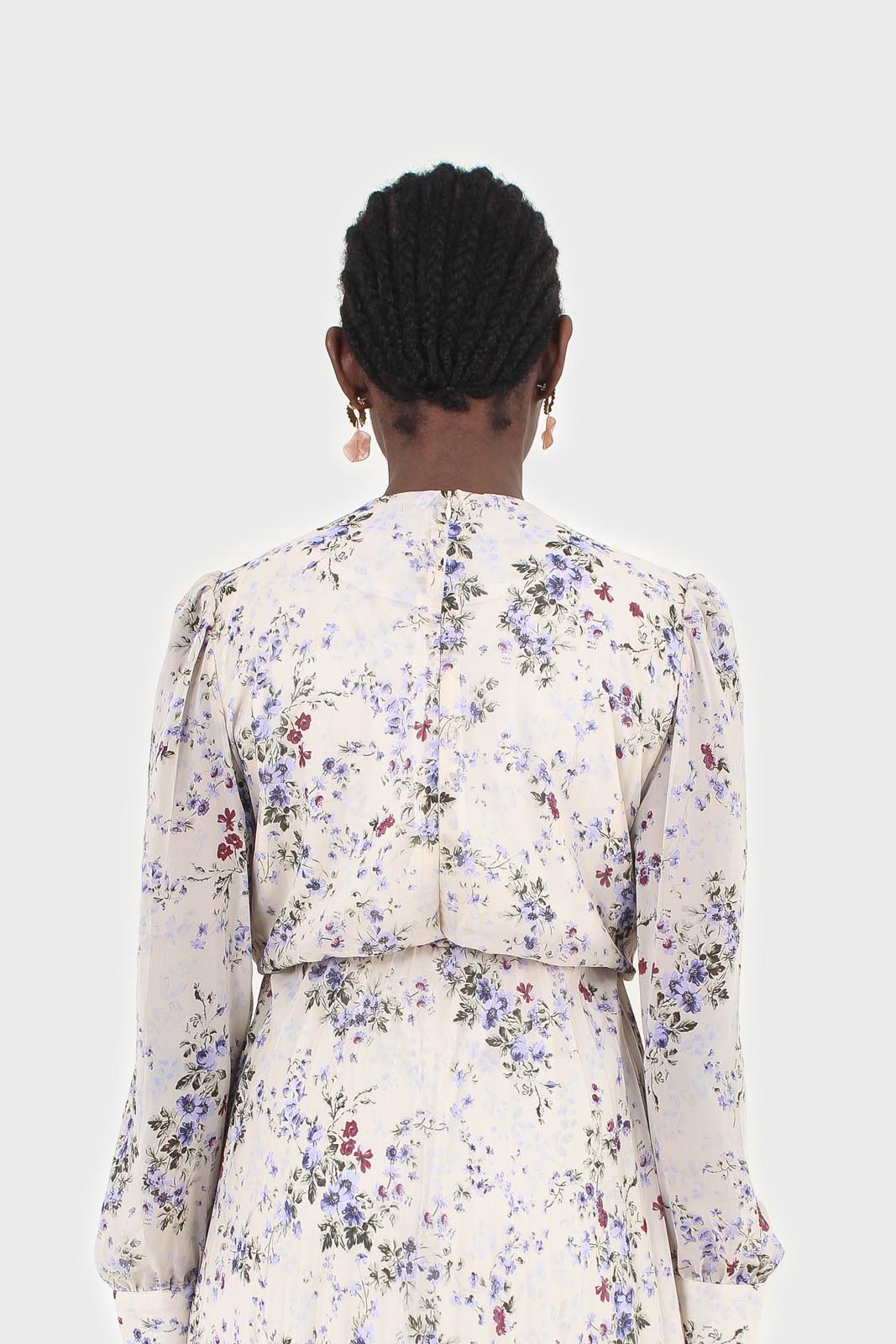 Beige and lilac floral print pull front pleat skirt maxi dress