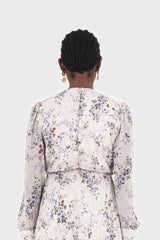 Beige and lilac floral print pull front pleat skirt maxi dress