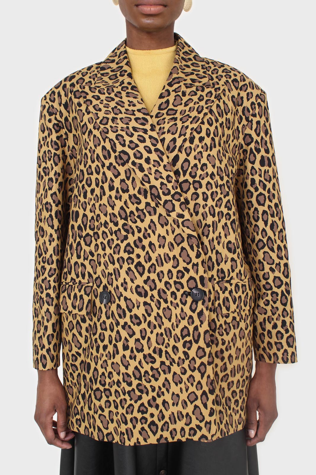 Mustard and brown leopard print blazer