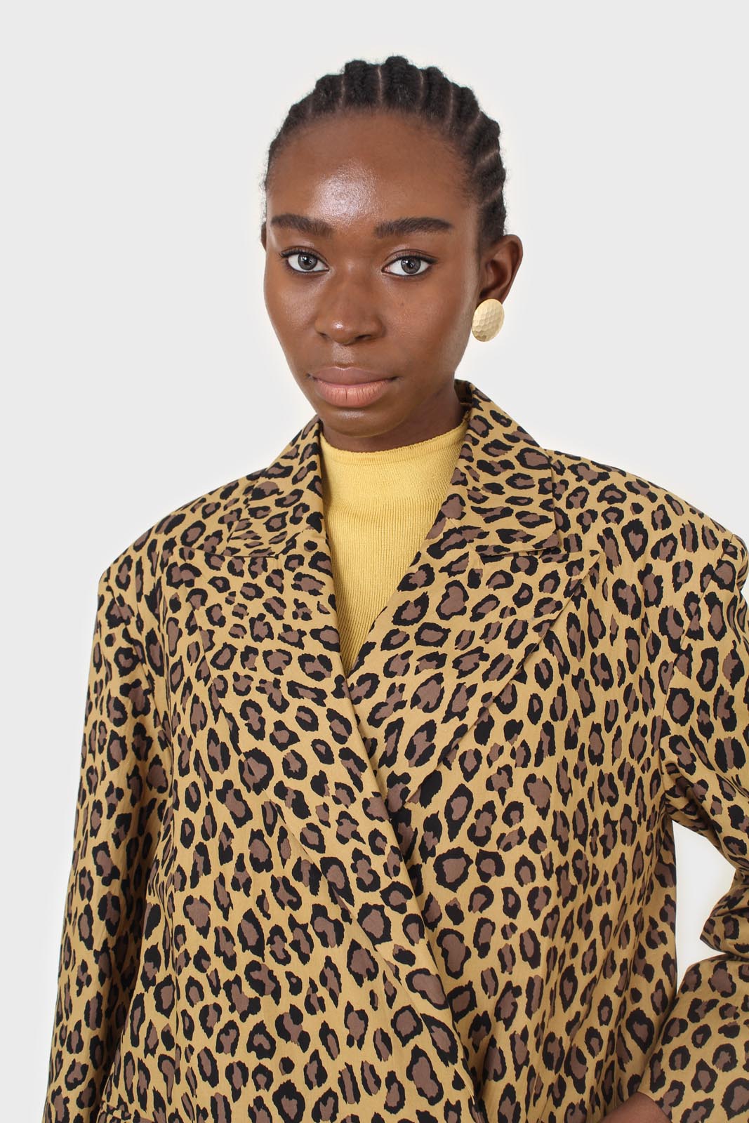 Mustard and brown leopard print blazer