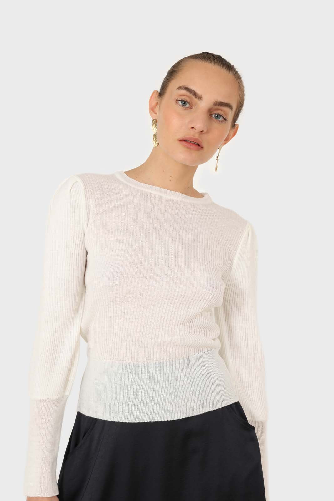 Ivory mid balloon sleeve knit top