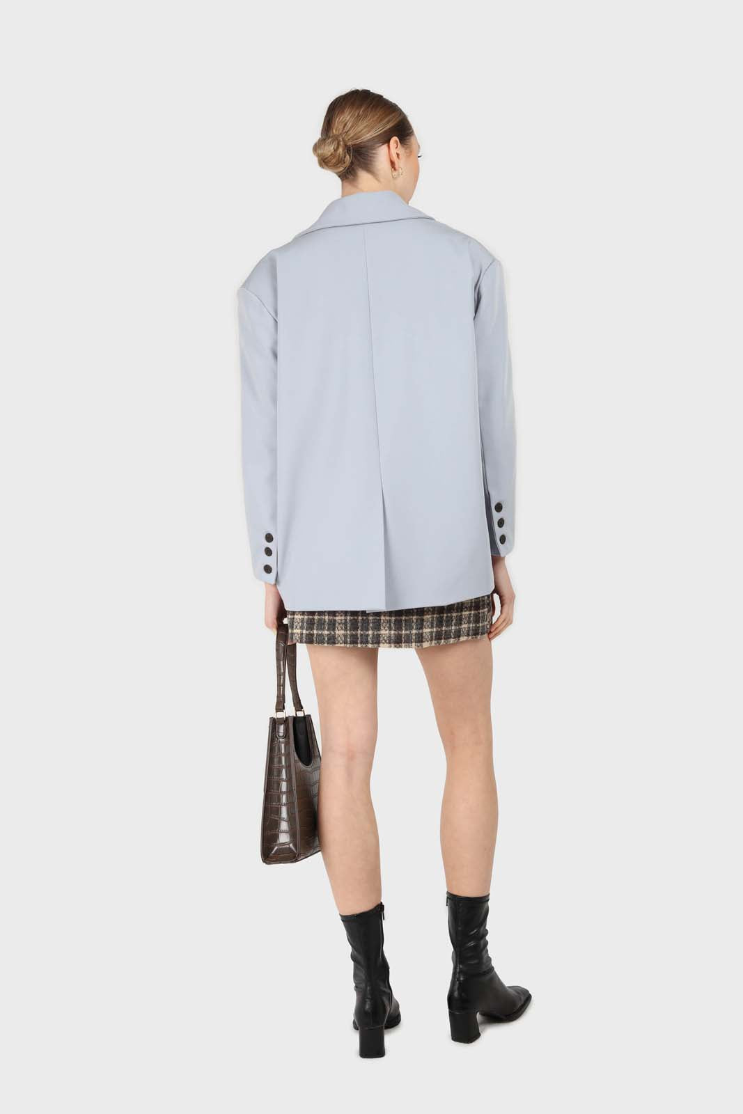 Powder blue contrast button oversized blazer