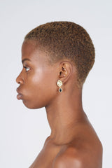 Gold and black hammered circle drop earrings