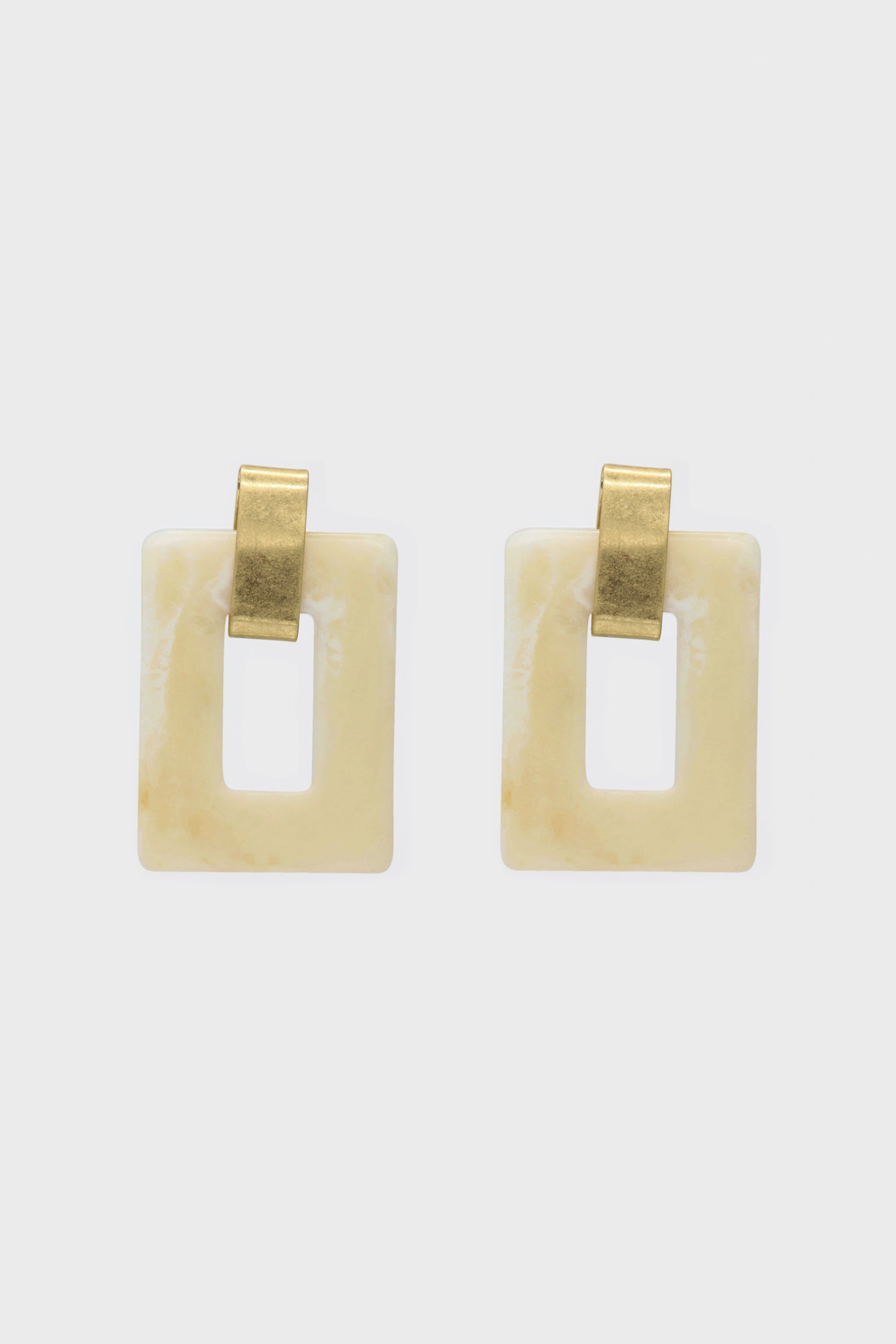 Ivory square gold loop linking earrings