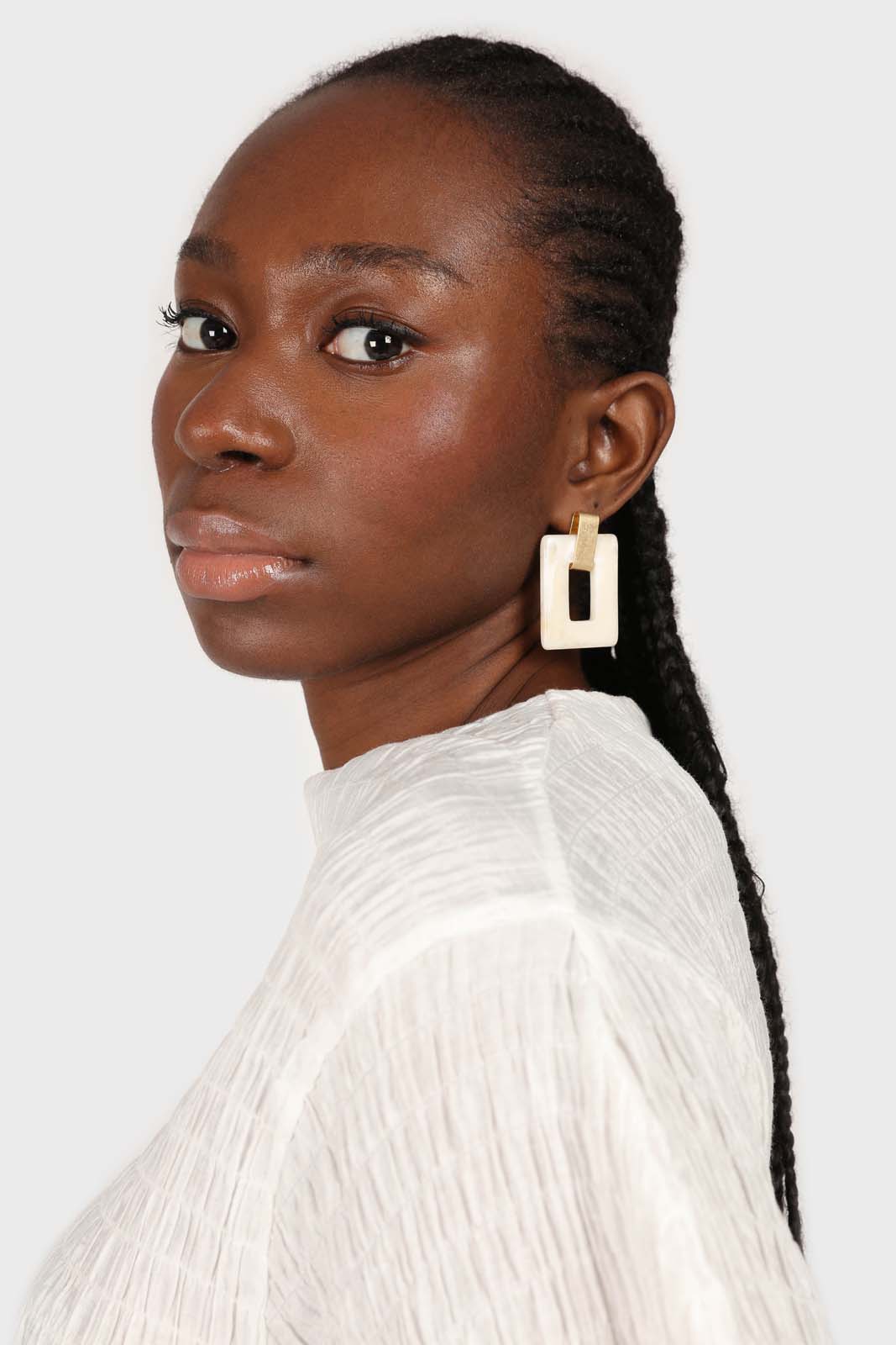 Ivory square gold loop linking earrings