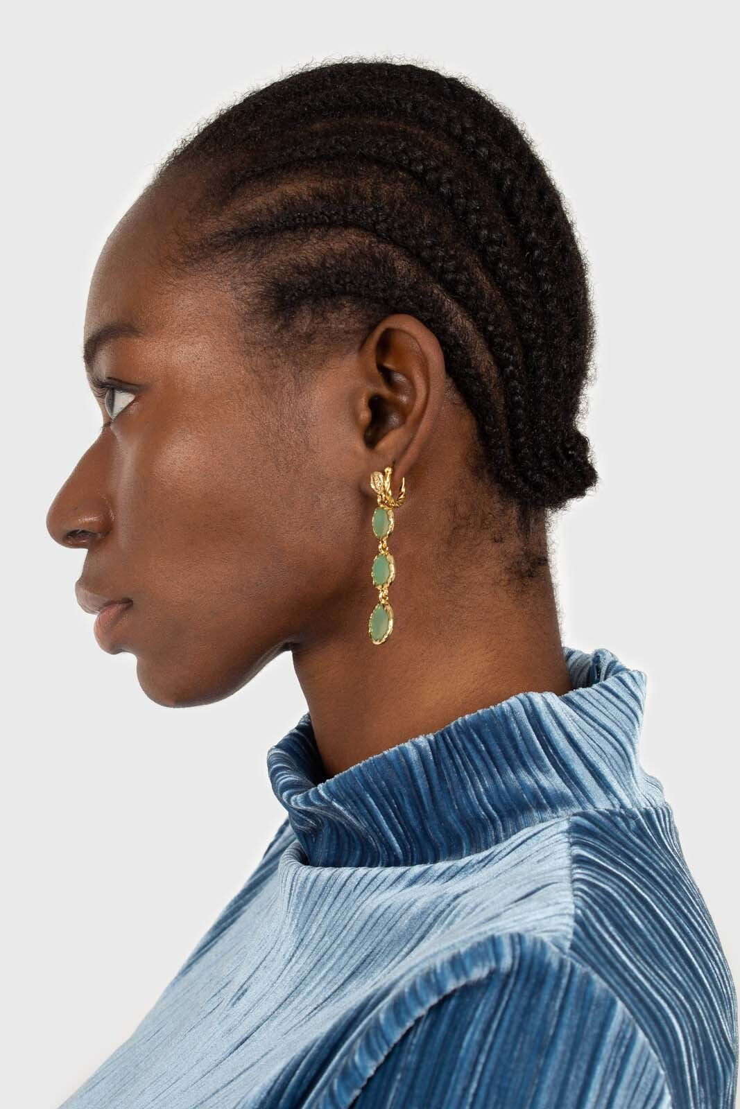 Green falling glass circle gem earrings