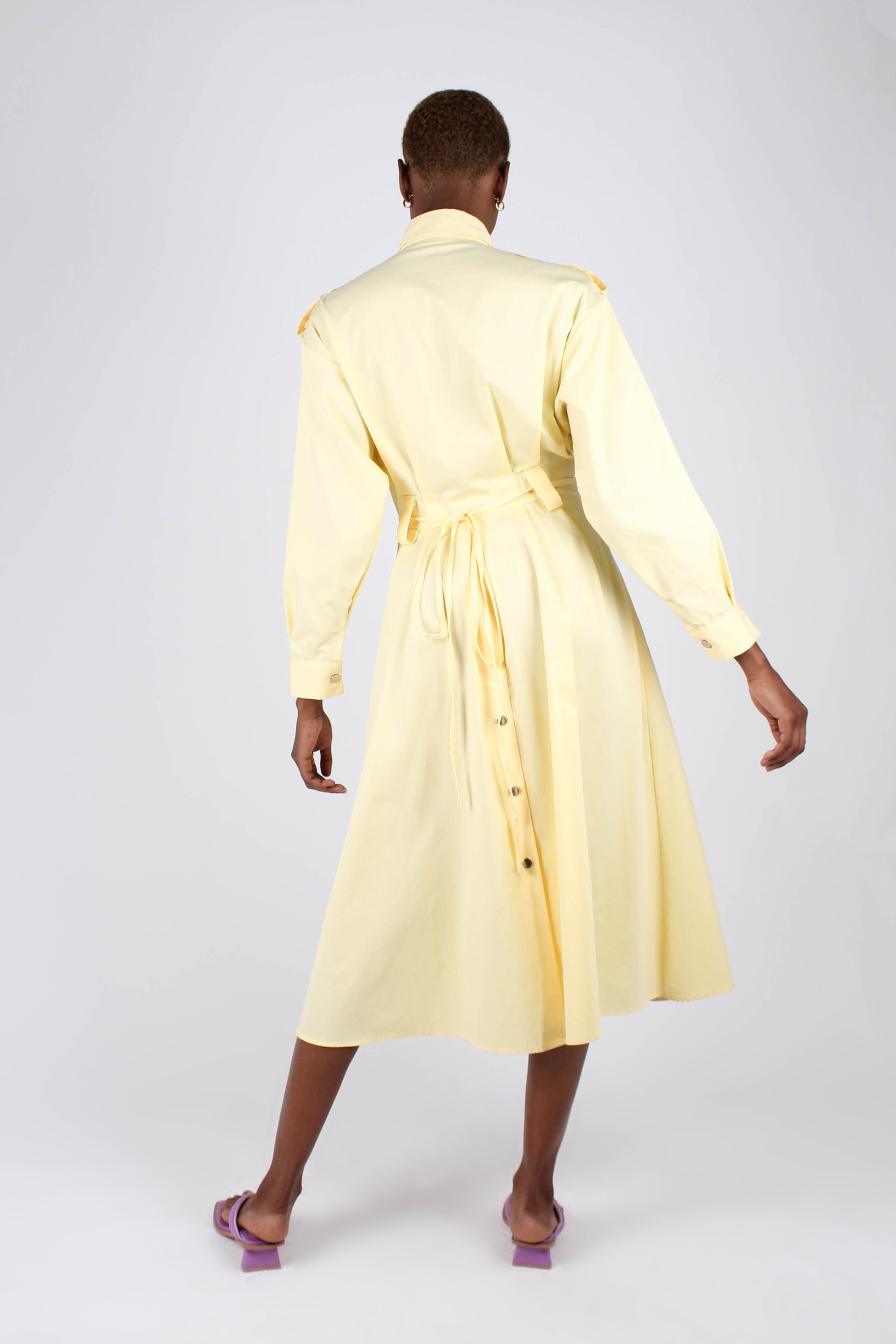 Lemon button front utility maxi dress