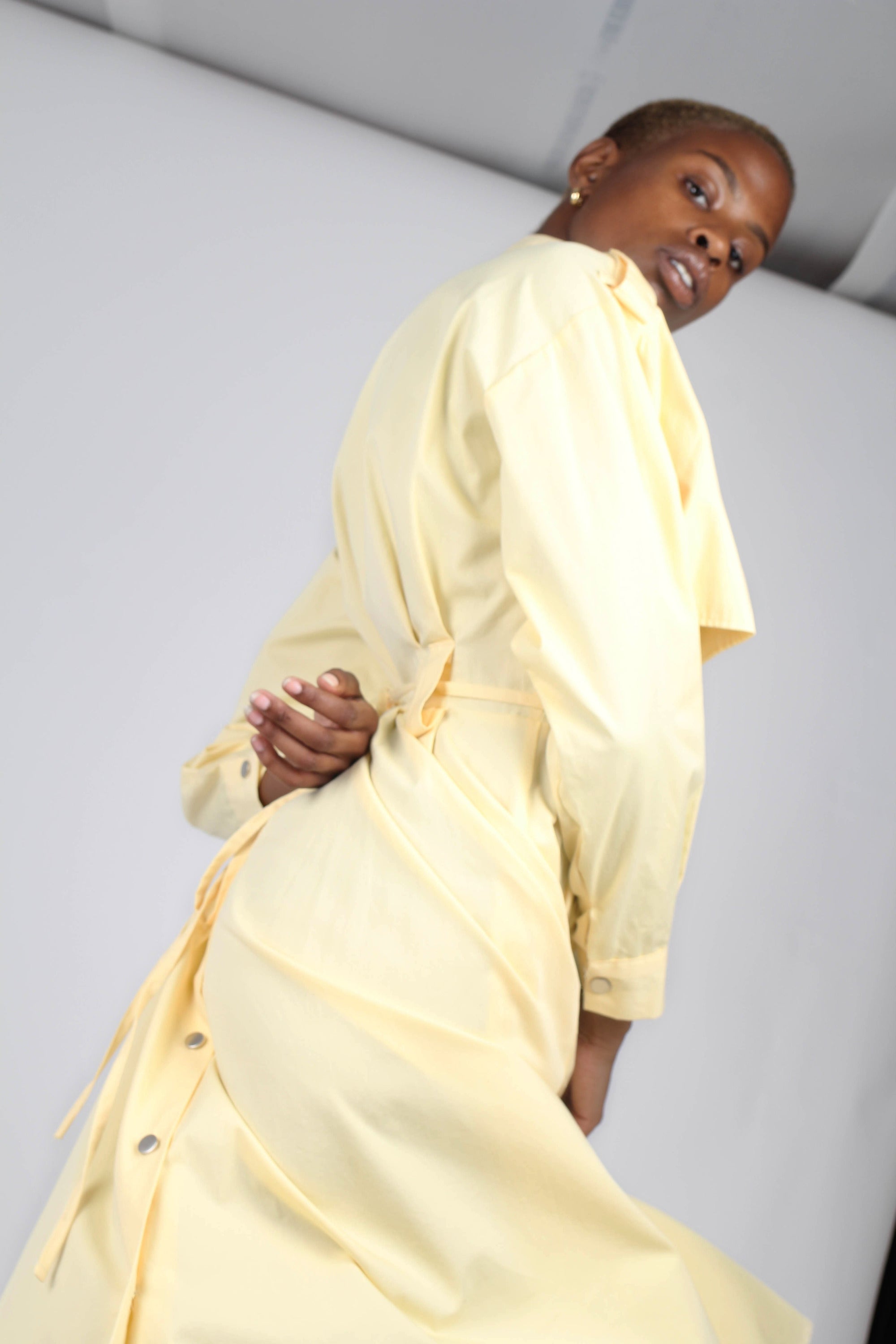 Lemon button front utility maxi dress