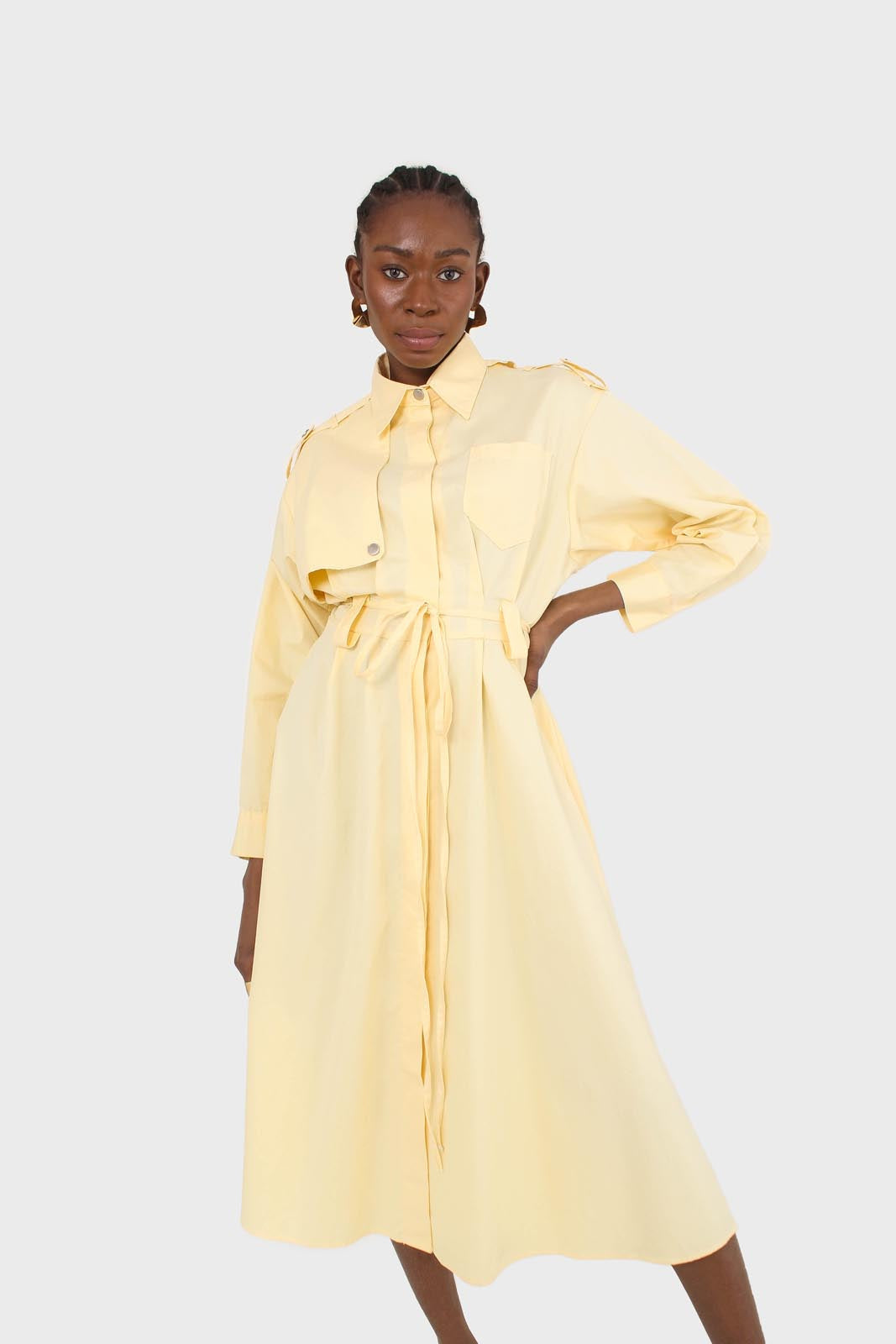 Lemon button front utility maxi dress