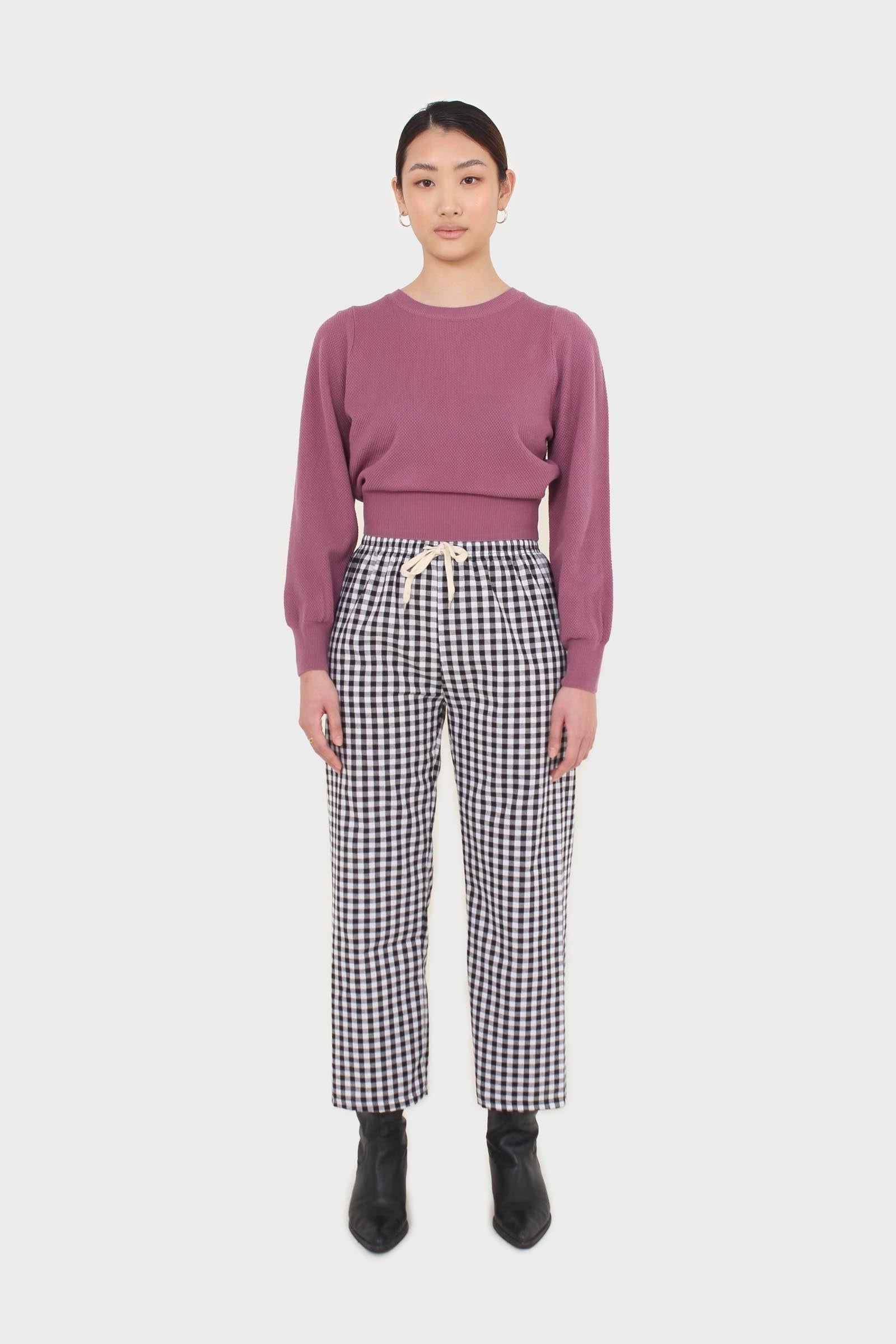 Purple balloon sleeve crop jumper