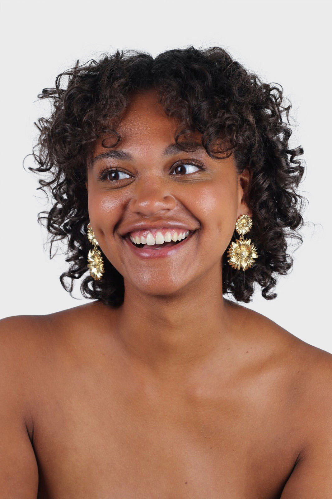 Gold daisy double drop earrings