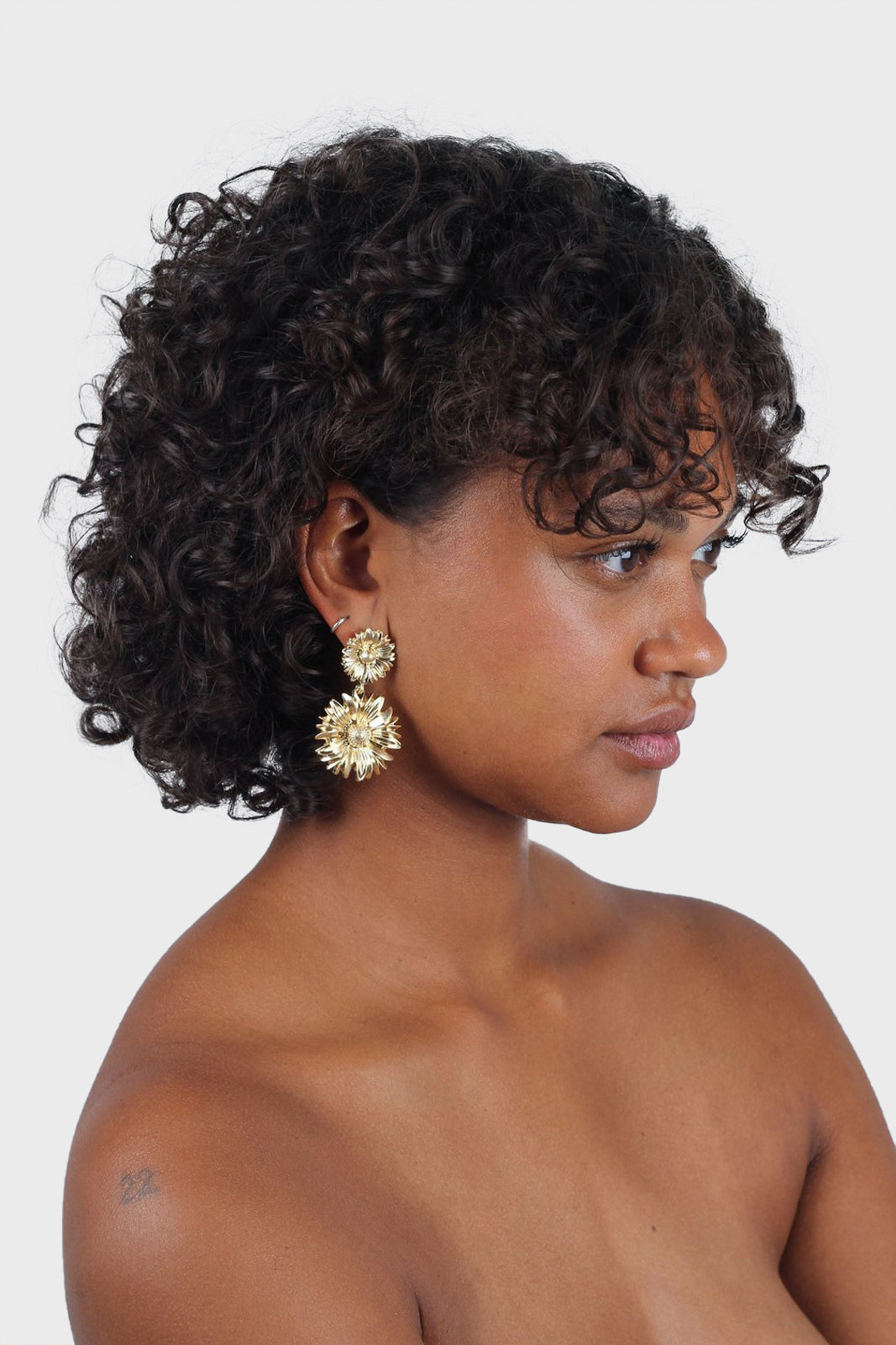 Gold daisy double drop earrings