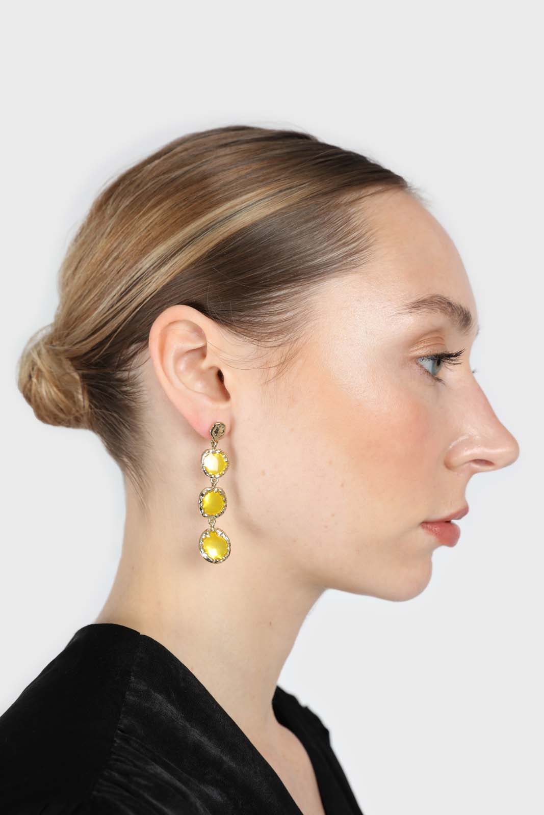 Yellow falling glass circle gem earrings