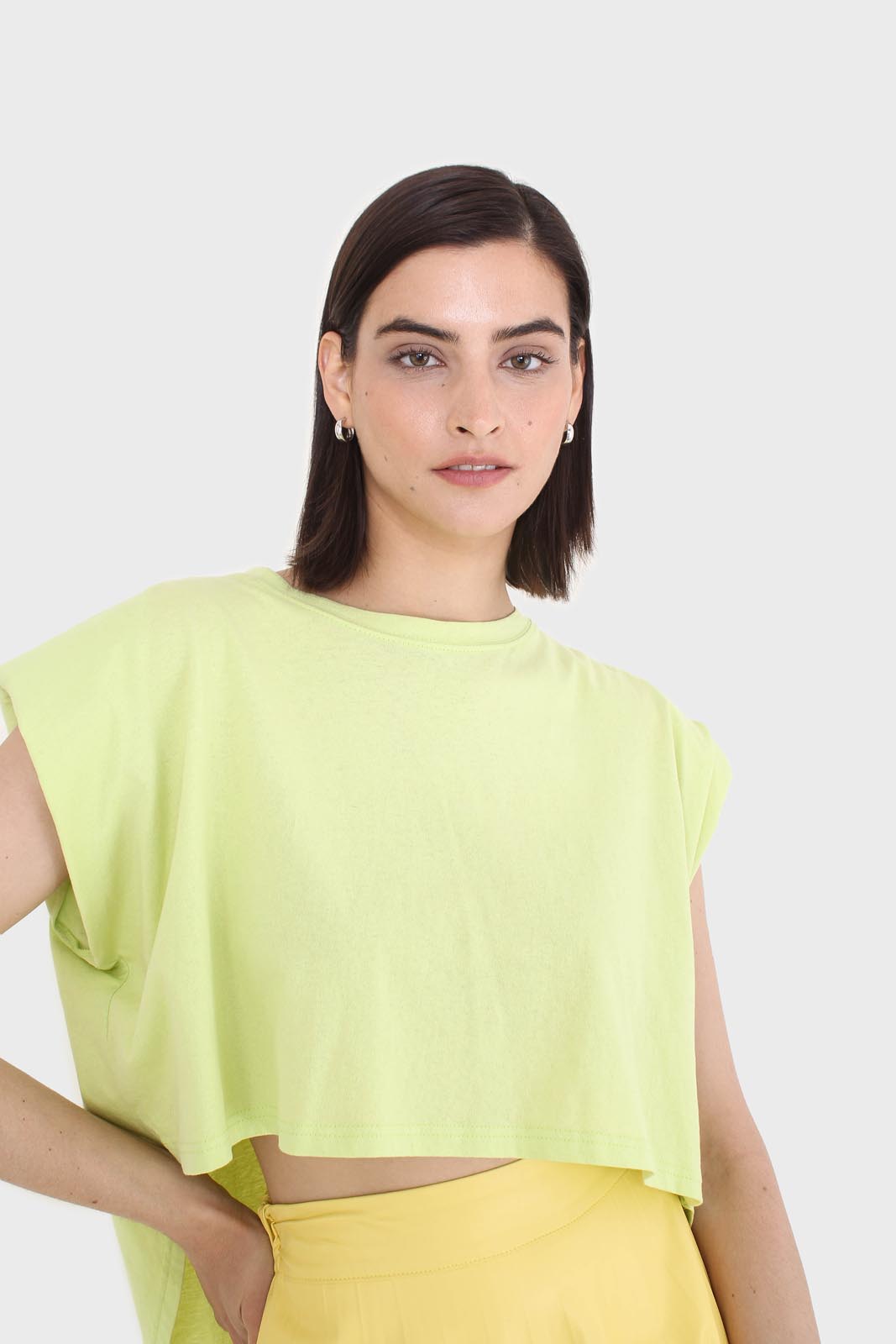 Green high low hem padded muscle tee