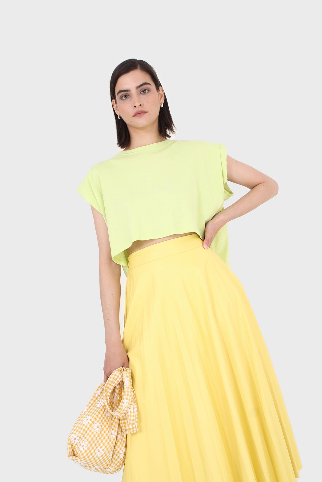 Green high low hem padded muscle tee