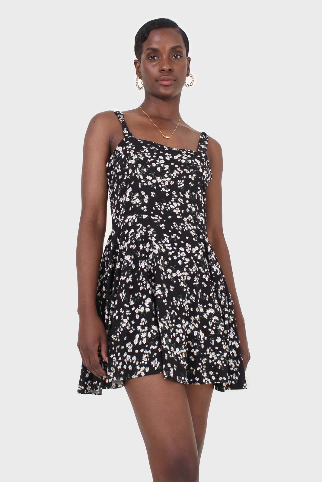 Black wildflower print mini dress
