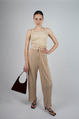 Beige ruffle trim tank top