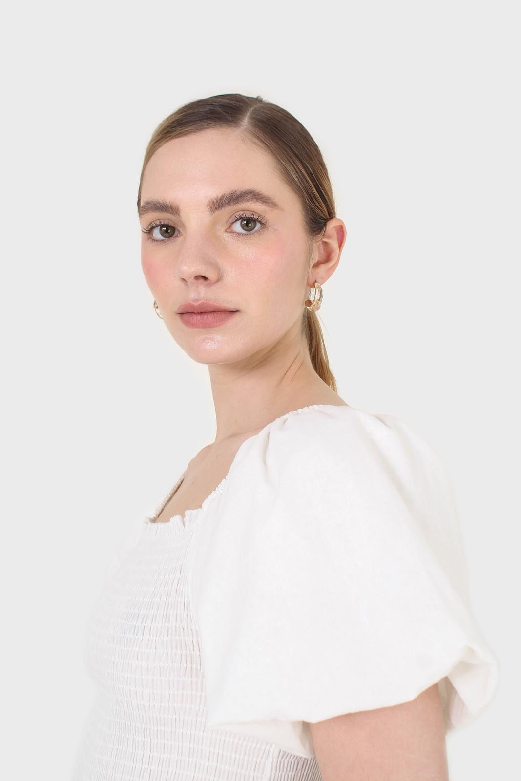 White short sleeved ruched bodice jumpsuit