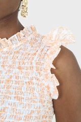 Ivory and bright orange floral print ruched tank