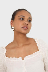 Ivory square neck smocked short sleeved blouse