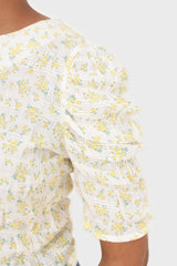 Yellow floral smocked short sleeved blouse