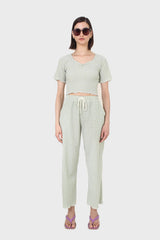 Green gingham loose fit drawstring trousers