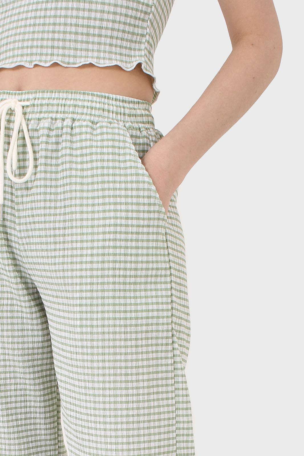 Green gingham loose fit drawstring trousers