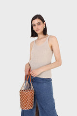 Pale beige V neck knit tank
