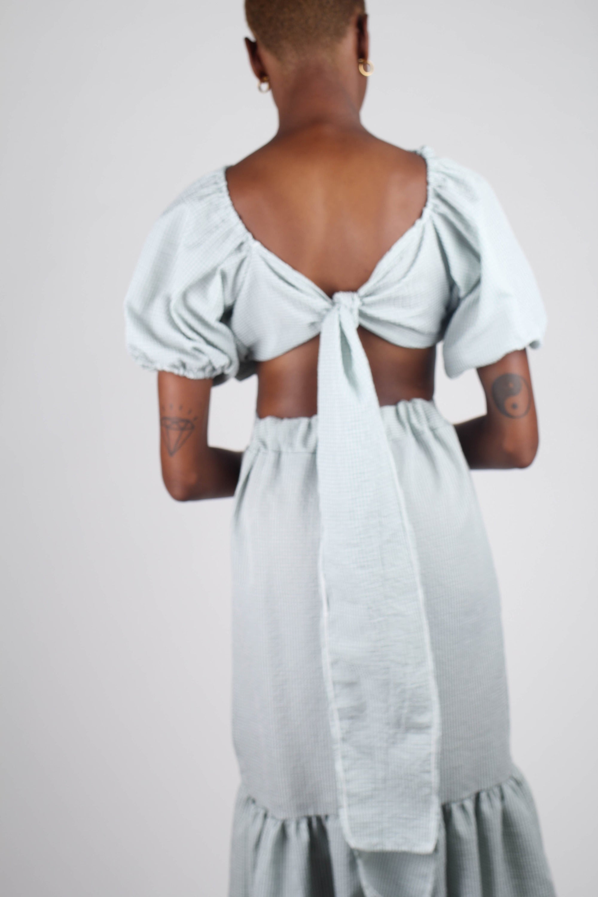 Khaki gingham off shoulder wrap top - set