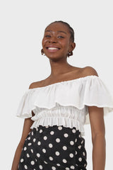 Ivory off shoulder large tier peasant top