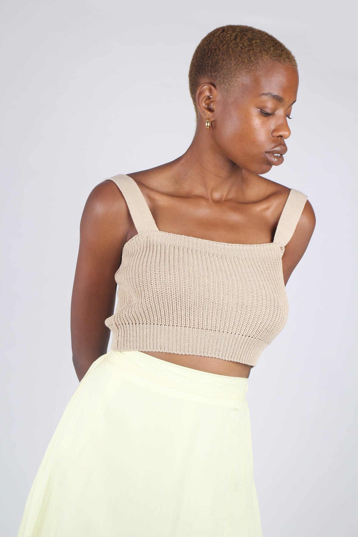 Beige button back knit tank