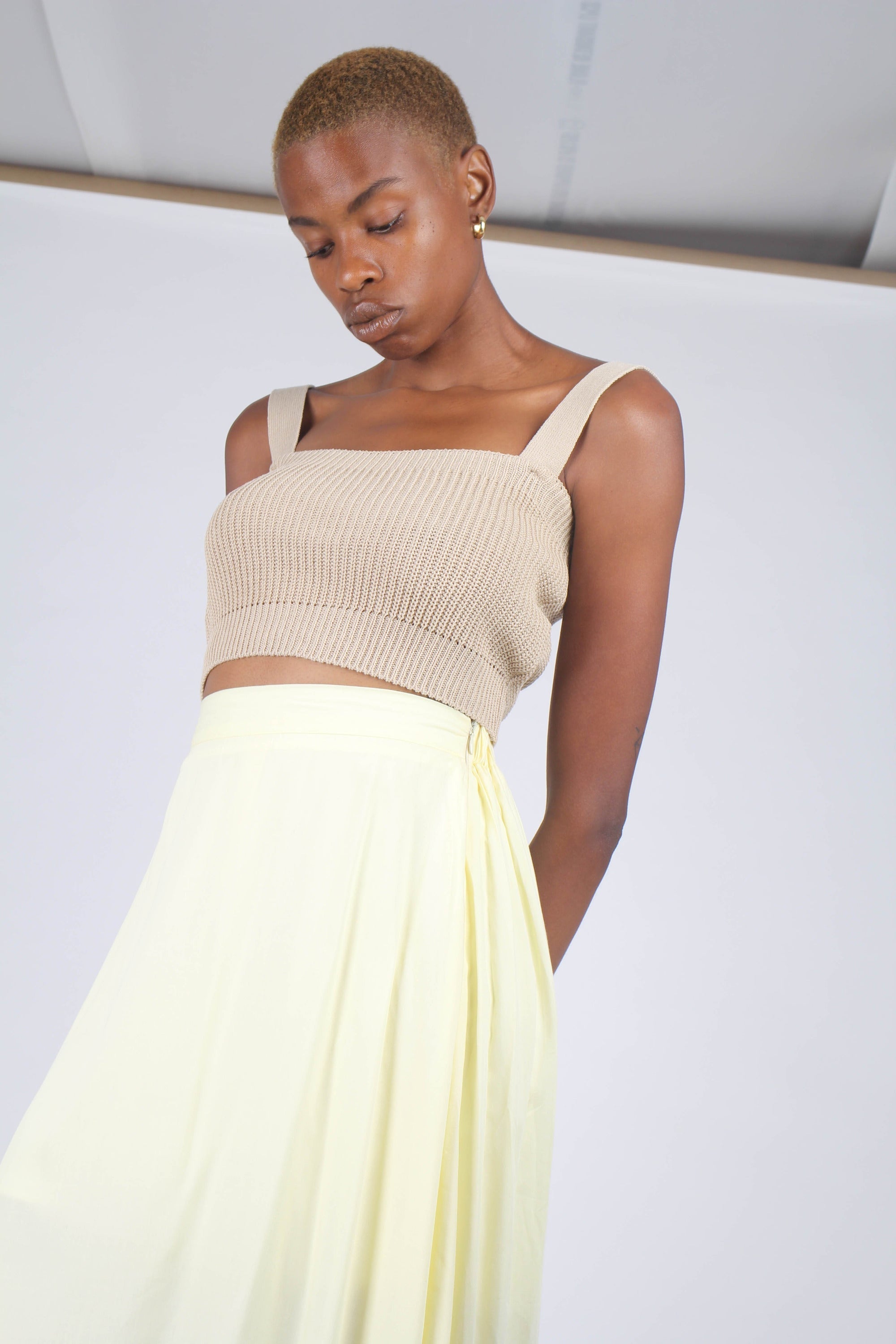 Beige button back knit tank