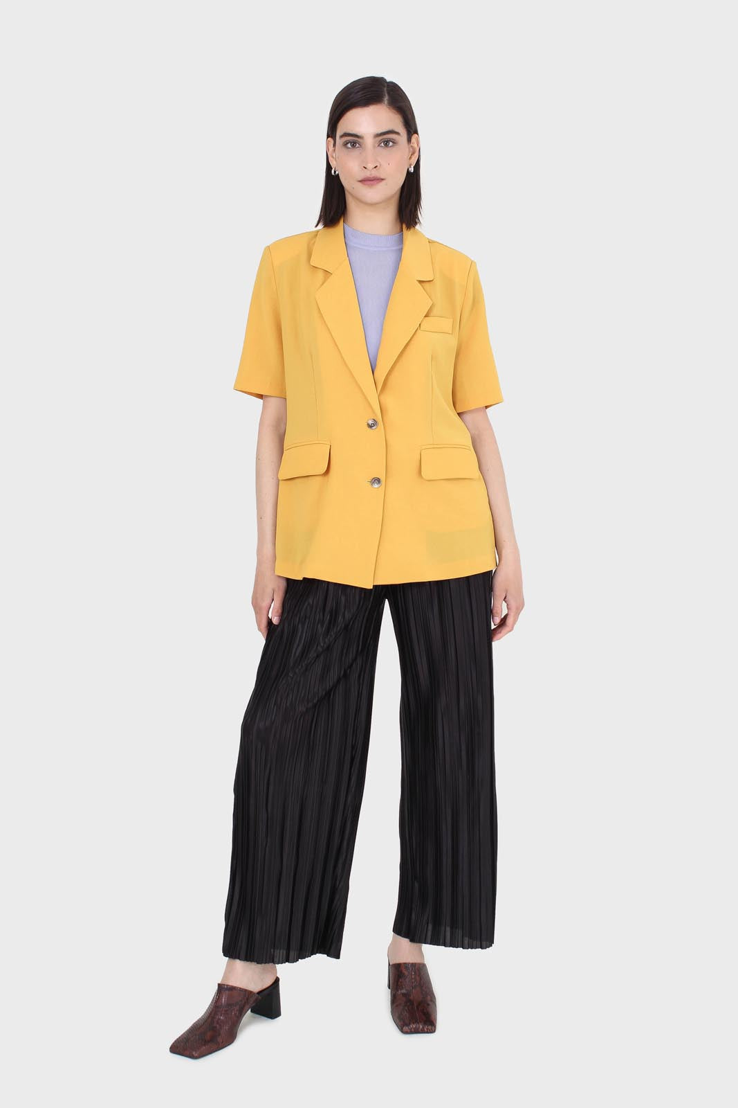Black micro pleat tie waist trousers